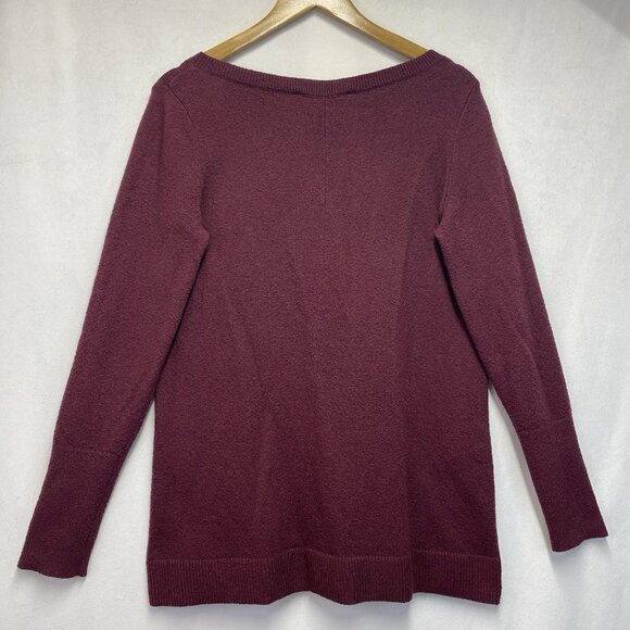 Loft Crew Neck Pullover Knit Sweater Women Medium Burgundy Side Slit Hem - Picture 4 of 12